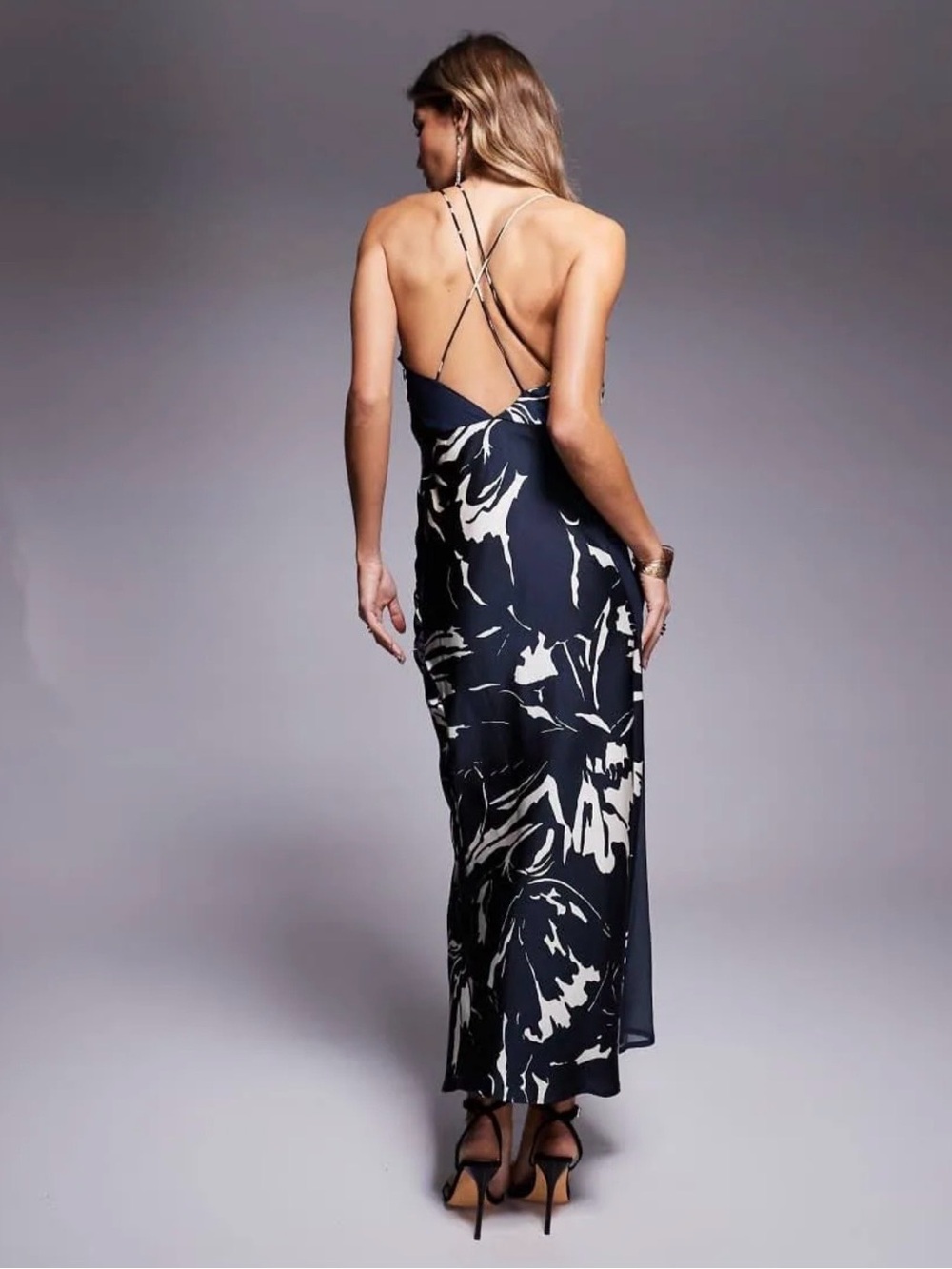 Strappy Back Navy and White Floral Maxi Dress asos design